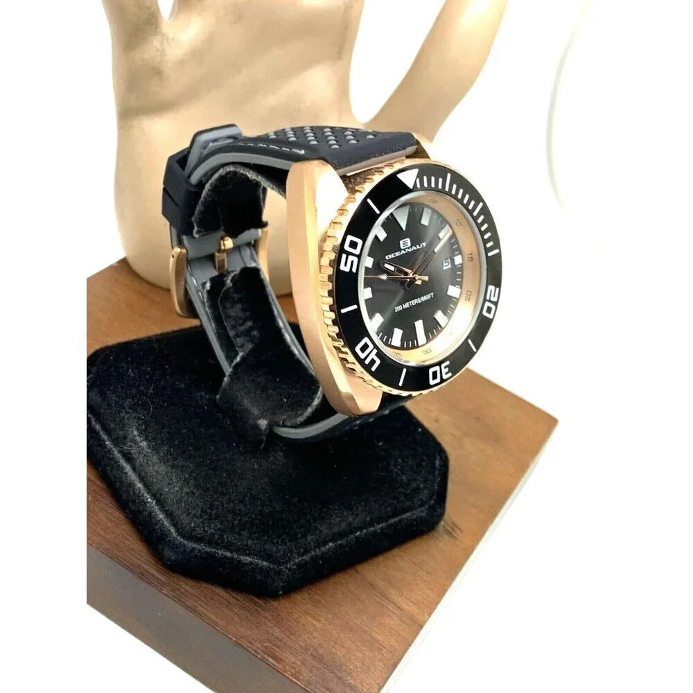 Oceanaut Men's Watch OC0524 Diver Rose Gold Black Gray Dial Rubber Band …